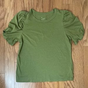Olive t shirt with ruched sleeves